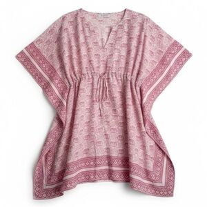 NWT Pomegranate Resort Beach Coverup Kaftan Tunic Dress Pink Elephant Print O/S